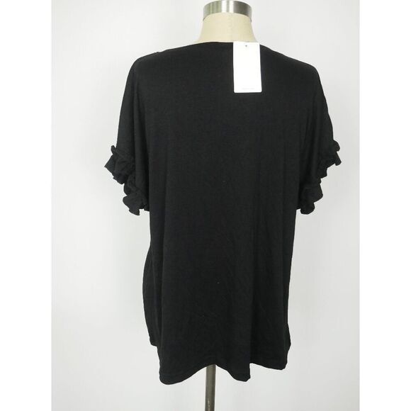 Floral Blooming Women's Black Short Sleeve Top XXL - Picture 3 of 8